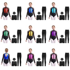 US Girls Ballet Dance Leotard Set Shiny Figure Skating Outfit Ballroom Dancewear
