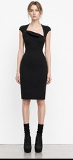 ANTONIO BERARDI Black Wool Zip Sheath LBD Dress 40 = 0/2 XS Vogue Runway Couture