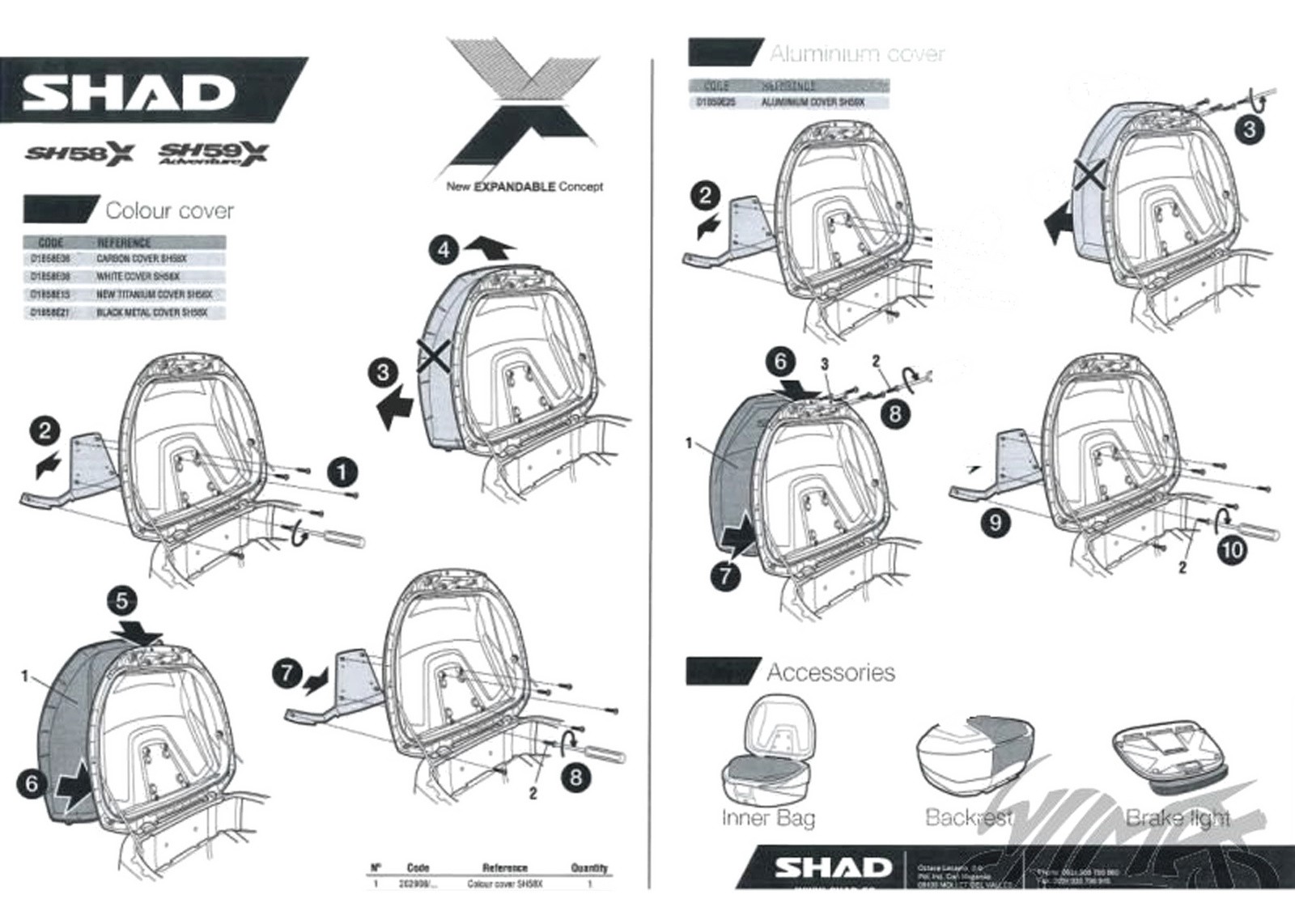 Couvercle SHAD SH58X noir pour top case extensible de moto