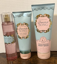 Bath  Body Works Sweetest Song 3pc Set Fragrance Mist Body Wash, Cream New Musk