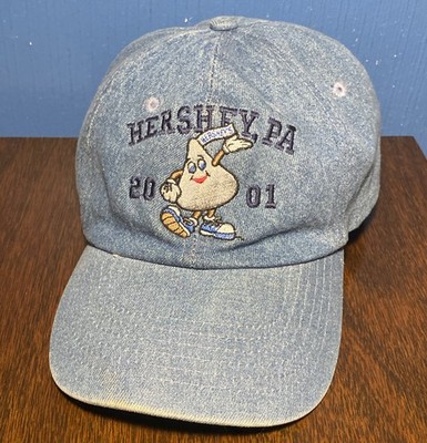 VINTAGE Hershey, PA Denim Strapback Hat - Kiss Choc Mascot Park Souvenir OS Y2K