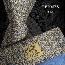 HERMES Tie Blue Patterned Made in France Allover