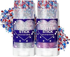 4th of July Glitter Stick 2 Pack, Red, White and Blue Face and Body Glitter M...