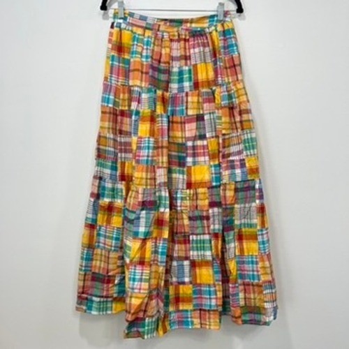 STAUD Womens Cotton Plaid Patchwork Midi Maxi Skirt Multicolor Bright NWT $295