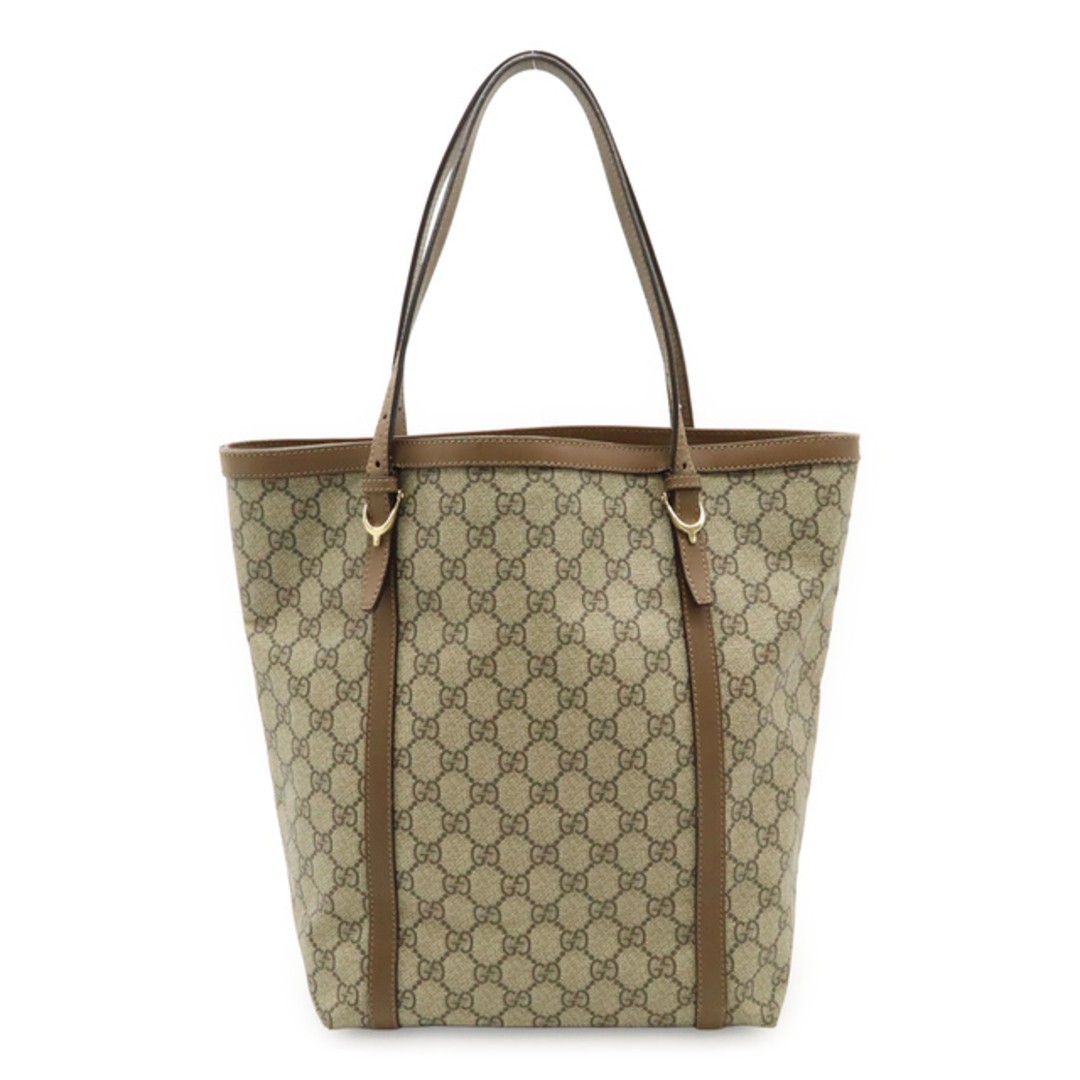 GUCCI GG Supreme Tote Bag Khaki Canvas Leather Used, 24-36.5cm