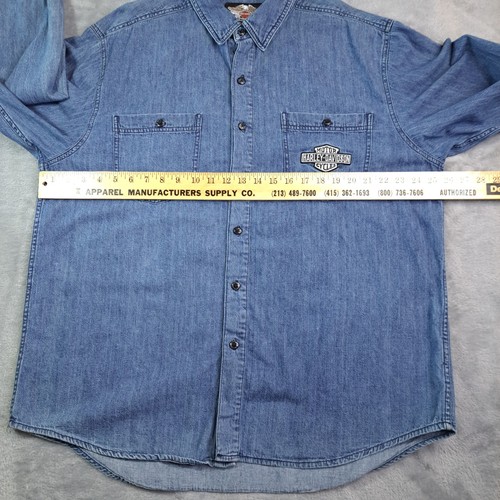 Harley-Davidson Denim Button-Up Shirt Men's XL Vintage 2005 V Twin Power Blue - Picture 12 of 15
