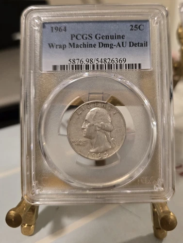 1964 Washington Quarter- PCGS Genuine Wrap Machine Dmg-AU Detail