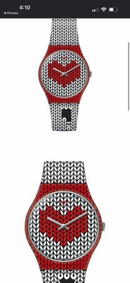 Swatch Originals AMAGLIA Quartz Heart Geometric Dial Red Blue Strap w/ Box