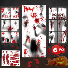 Halloween Giant Bloody Handprint Decorations, 3 PCS Halloween Door Cover Window