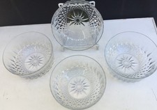 Set of 4 Vintage ARCOROC FRANCE Starburst Diamond Pattern Clear Glass 5” Bowls