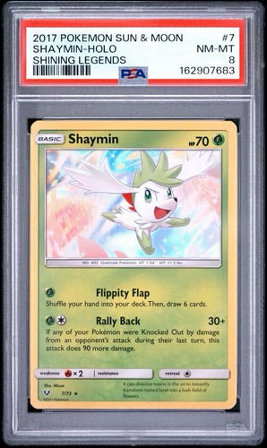 2017 POKEMON SUN & MOON SHINING LEGENDS #7 SHAYMIN-HOLO PSA 8