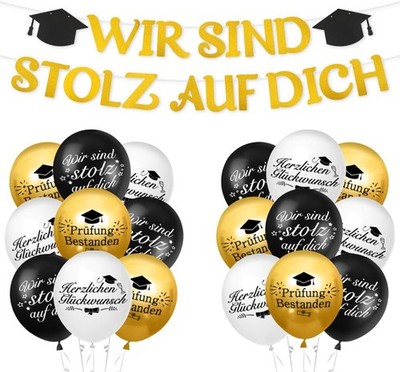 Abschluss Luftballons 24 Stück Schwarz Gold Deko für Graduation Party Feier