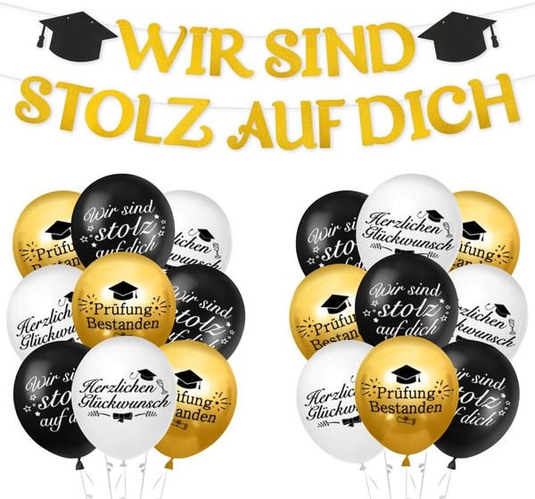 Abschluss Luftballons 24 StüCk Schwarz Gold Deko FüR Graduation Feier Party-image