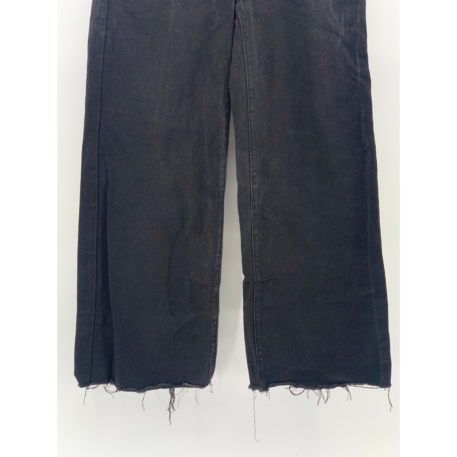 EDIKTED Women's Black Denim Frayed Wide-Leg High-Rise Five-Pocket Jeans SZ S image 7
