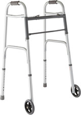 Lightweight Two Button Folding Walker with 5" Wheels, Aluminum Frame Supports up