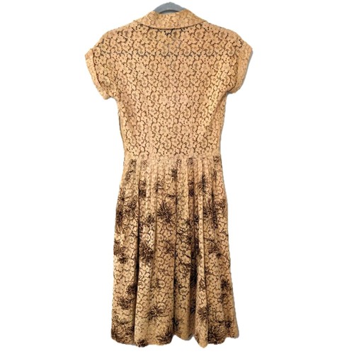Vintage 50s Rosemont Lace Tea Dress, Cappuccino Lace w/Chrysanthemums, Sz 00 / 0 - Picture 14 of 15