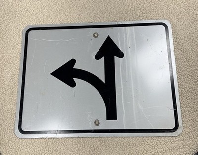 Vintage Left Turn or Continue Straight Authentic Road State Highway 24'' x 18''