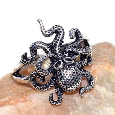 Gothic Octopus 925 Silver Plated Handmade Ring US 10.5 Limited Gift MJ