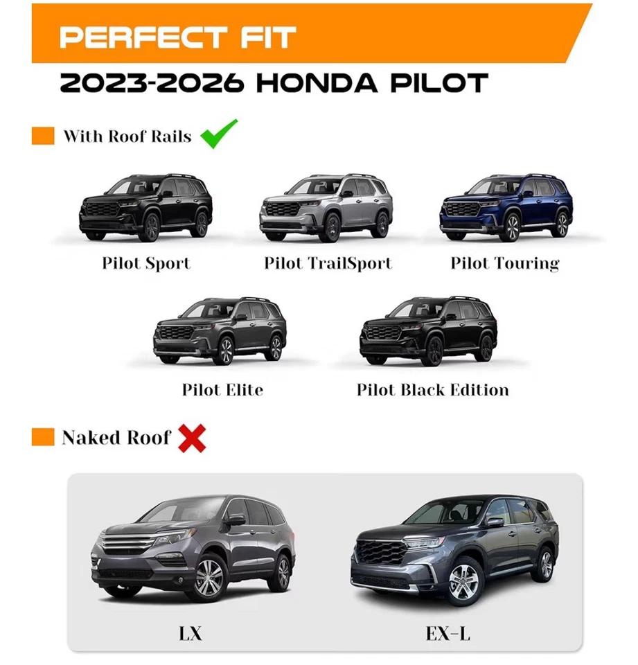 Запираемые поперечные штанги багажника на крышу 265 фунтов подходят для Honda Pilot 2023-2026 годов выпуска - Изображение 2 из 4