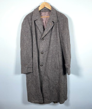 Gentry Penneys Harris Tweed Overcoat Men's 44 Gray VTG 50s Coat with flaws