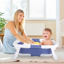 Baby Bath Tub w/Thermometer Collapsible Travel-Friendly 0-24Months Baby Batht