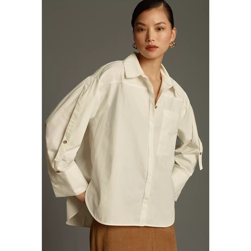 Anthropologie NWT White Oversized Cuffed Button Down Shirt Size Medium - Bild 2 von 10