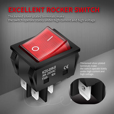 30A 250V KCD2 KCD4 Rocker Switch DPST 4 Pin Red Lighted 120V Rocker Toggle Sw...