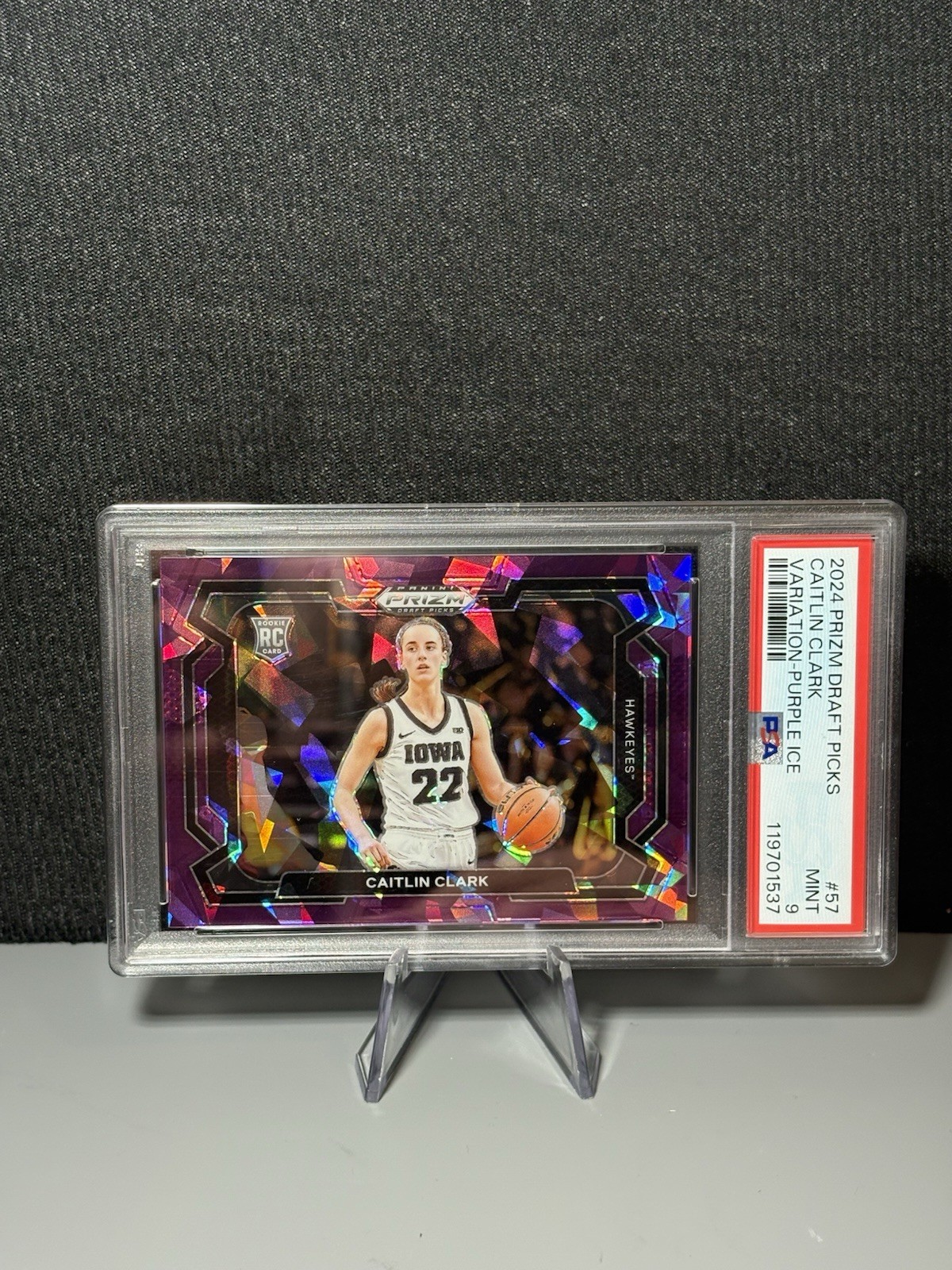 2024 Panini Prizm Draft Picks Caitlin Clark #57 Purple Ice Prizm Variations /149