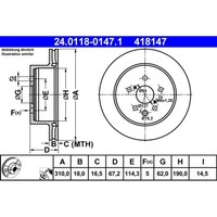 Bremsscheibe ATE 24.0118-0147.1 (2 Stk.) FüR Lexus IS II GS