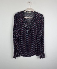 Somerset by Alice Temperley Top Womens Size 10 UK Black Red Floral Frill Blouse
