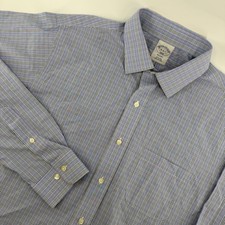 Brooks Brothers Dress Shirt Mens 16 34/35 Blue Regent Fit Non-Iron Plaid Cotton