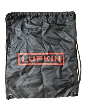 Black Drawstring Bag, Lufkin Logo, Cinch Bag, Gym Sack, 18” X 15-1/2”