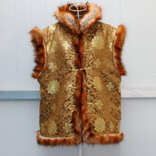 Invierno Para hombres Imitación Piel Chaleco Corto Retro Tang Traje Disfraz Prendas para el torso Chalecos Florales - Imagen 5 de 11