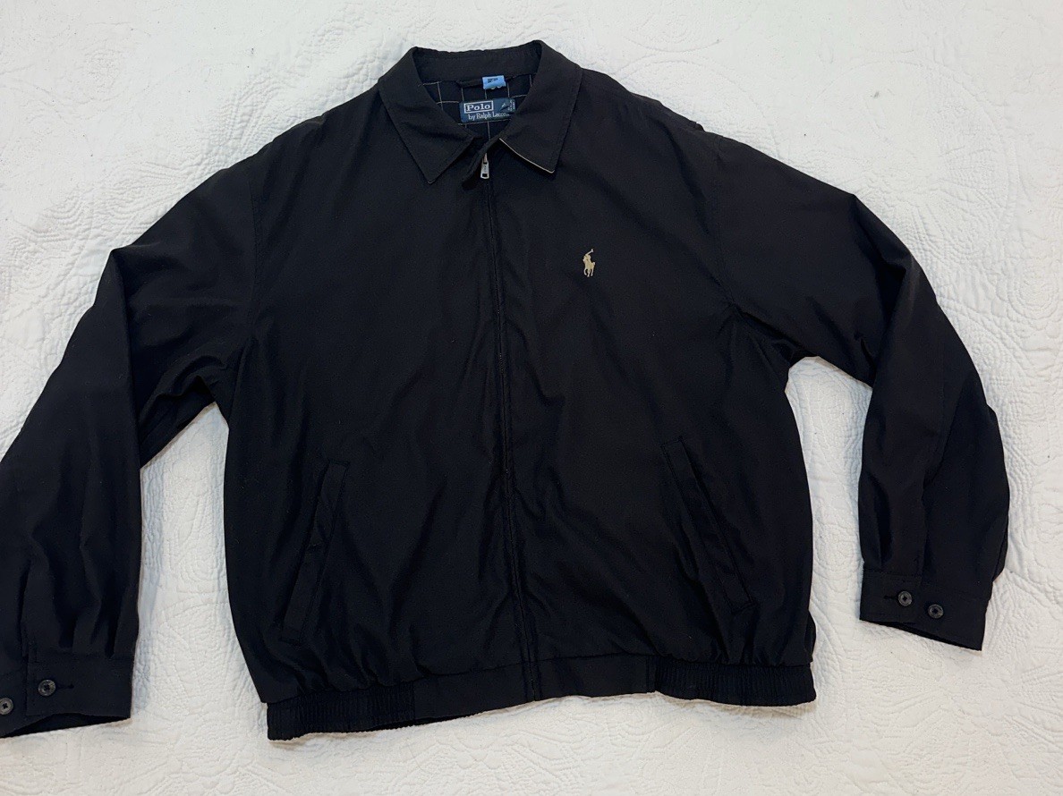 Vintage Black Polo Ralph Lauren Men’s Harrington Bomber Jacket Large Lined  EUC