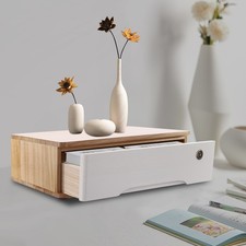 Desktop Storage Box w/ Lockable Drawer Wooden Office Supplies Drawer Organizer