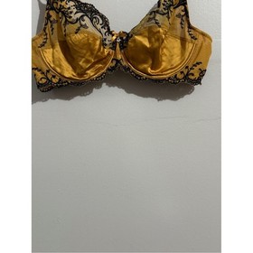 Lise Charmel 36D Gold Black Floral Embroidered Satin Silk Lace Splendeur Soie