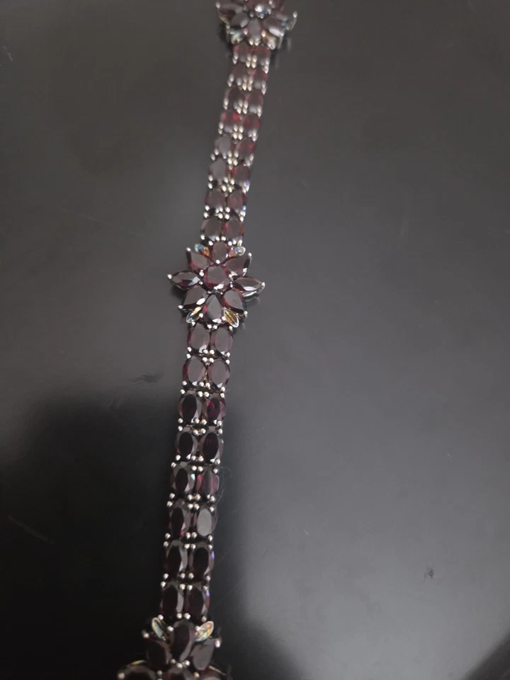 Pulsera ovalada de dos hilos de plata de ley 925 y granate con diseño de marqués nueva sin etiquetas Foto 4 de 4