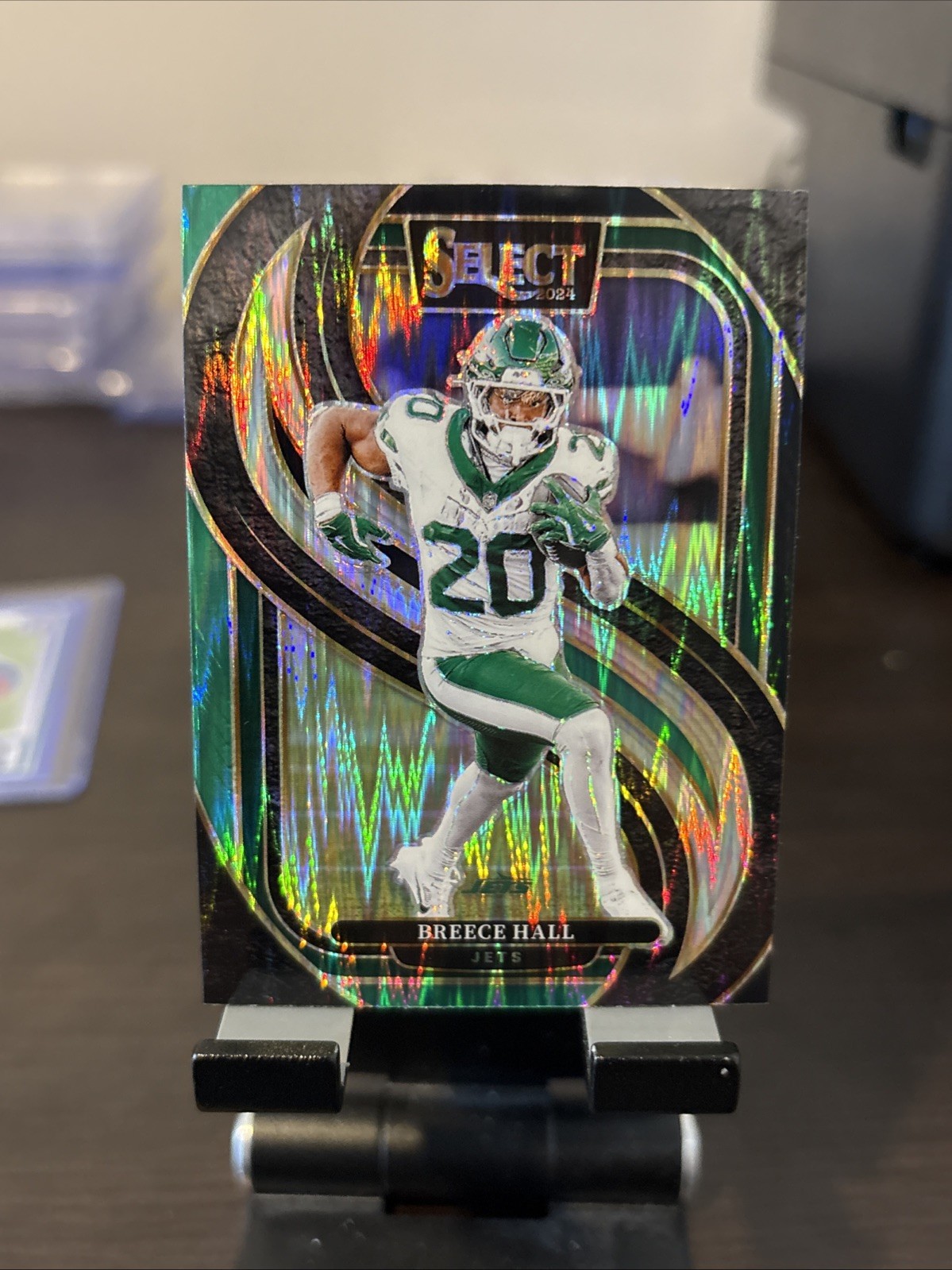 2024 Panini Select Premier Level Breece Hall #111 Black & Green Shock Prizm jets