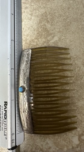 Vintage Navajo Sterling Hair Combs Snake Eye Turquoise Set Of 2 Barrette Clip - Picture 4 of 7