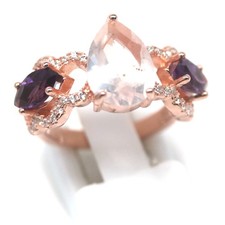 925 Silver Pink Rose Quartz, Amethyst, Rhodolite  Cubic Zirconia Ring Size 6