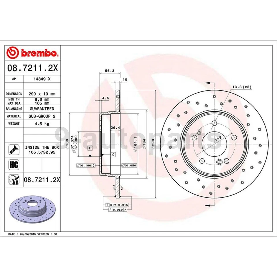 Rotores de freno delanteros traseros Brembo OE pastillas de freno para Mercedes-Benz CLK350 2006-2009 Foto 2 de 4