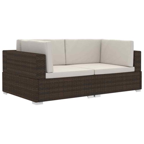 Sectional Corner Chairs 2 pcs with Cushions Poly Rattan Brown vidaXL - Picture 2 of 5