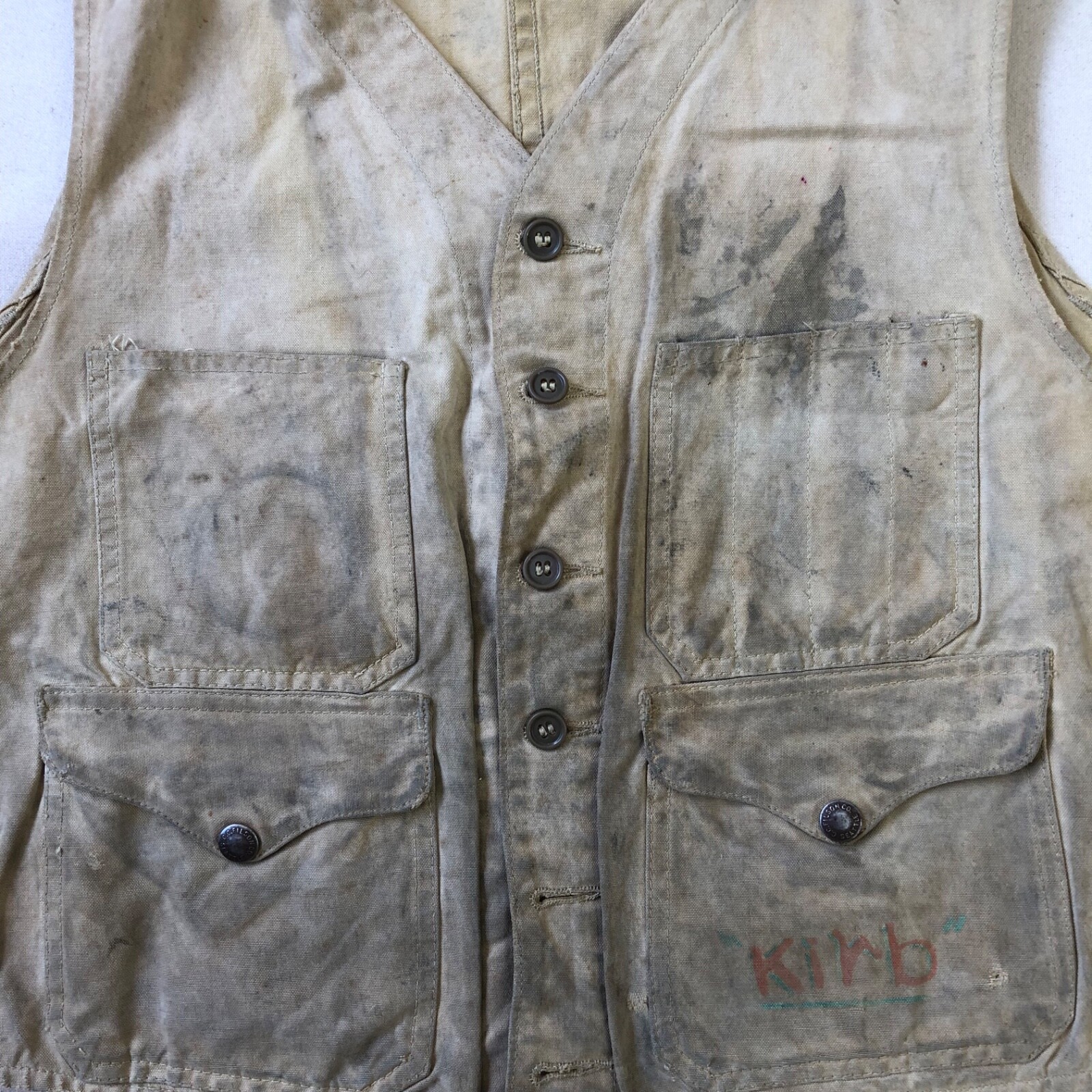 Filson USA Vintage 30s 40s Tin Cloth Hunting Utility Vest Beige VG RARE image 3