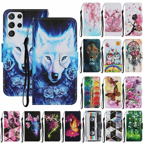 Painted Leather Card Wallet Flip Cover Case For S20 S21 S22 Ultra S20 FE - Photo 1 sur 63