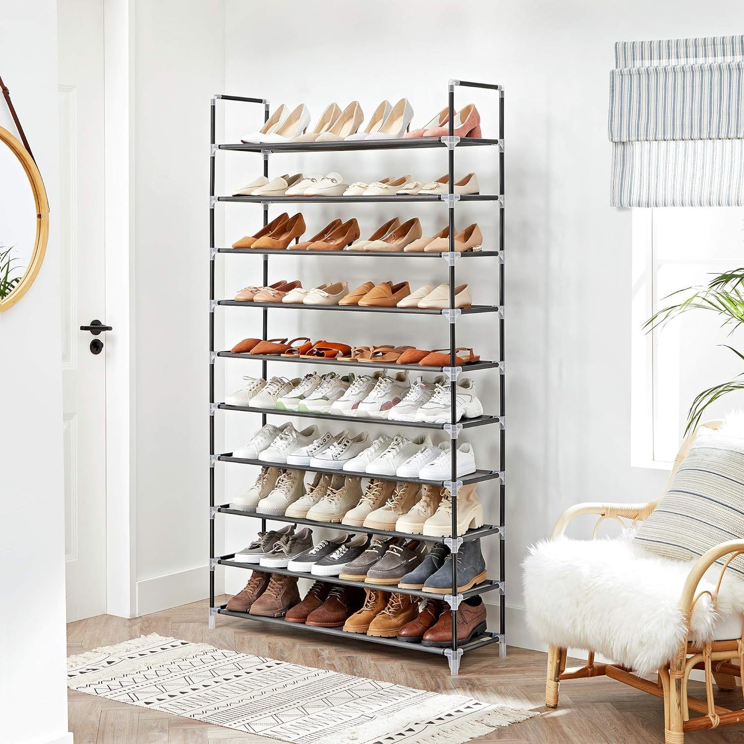 10-Tier Shoe Rack Organizer with 9 Shelves Dustproof Standing Storage Cabinet-image