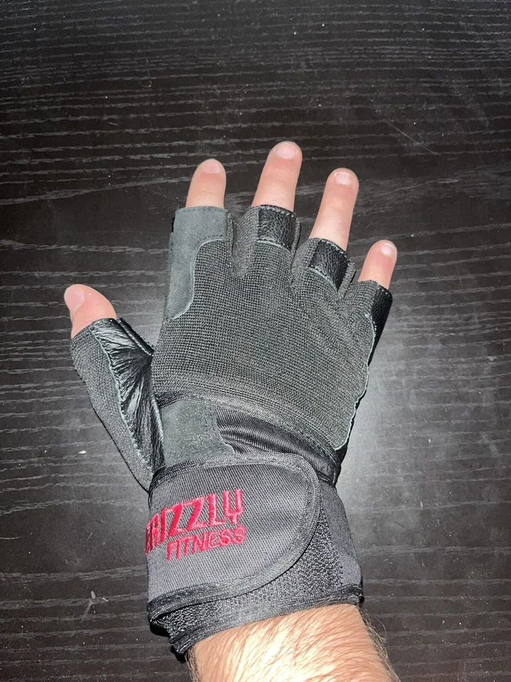 Guantes de levantamiento Grizzly Fitness talla única negros (acolchado extra + bolsa) Foto 3 de 4