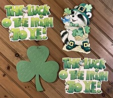 VTG 4 Pc Lot Hallmark St. Patrick's Day Die Cut Cutout Wall Decorations Green