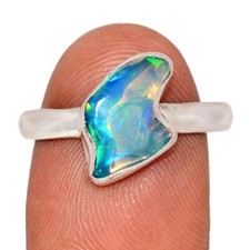 Natural Ethiopian Opal Polish Rough 925 Silver Ring Jewelry s.8.5 CR72547