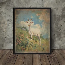 Retro GOAT FLOWER Wall Art, Botanical Farm Animal Poster, Nature Floral Print