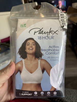 Playtex 18 Hour Active Breathable Comfort Wirefree Bra 4159 White 38DDD New